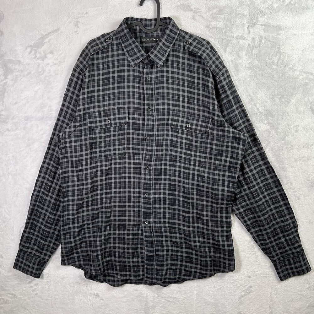 Ralph Lauren Men's Dress SHirt Black Plaid Size XL Lightweight Business Casual
